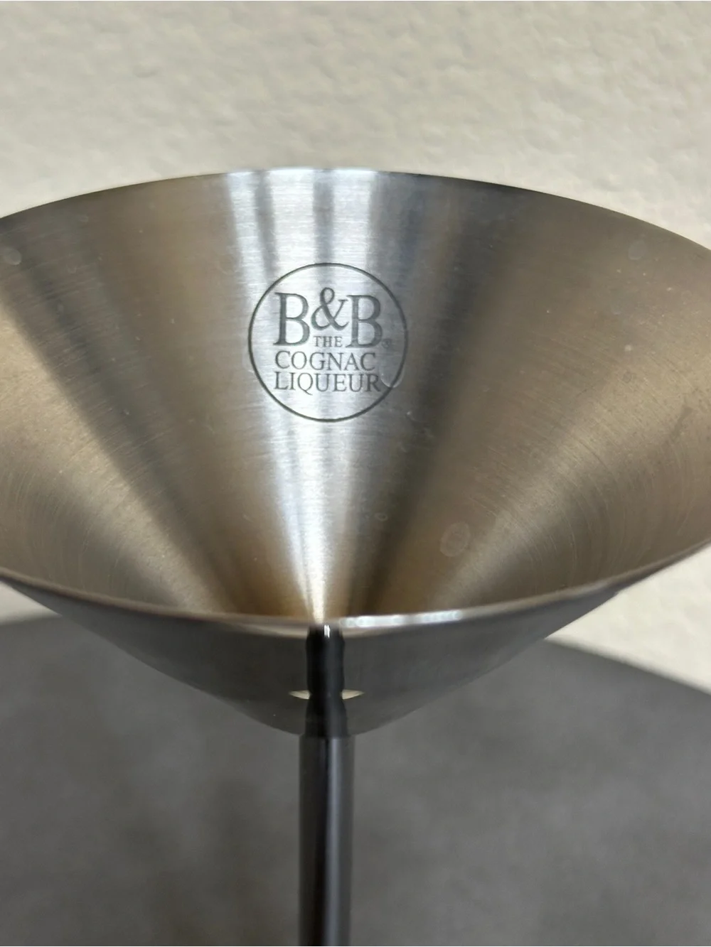 B&B Cognac Branded Martini Glass Minimalist Stainless Steel Design